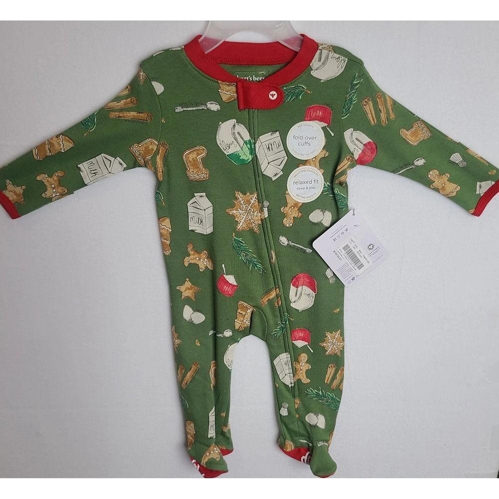 Burt's Bees Baby 0-3mos NWT Christmas Cookies Pajama Sleeper Long Sleeve Footed